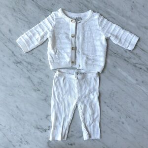 Janie and Jackie, Baby Girl Ribbed White Matching Set, 0 - 3 Month